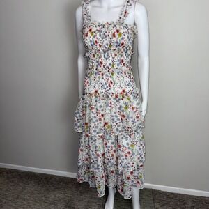 70/21 Floral Dress Smocked Ruffle Sleeveless Tiered‎ Summer Casual Sundress S